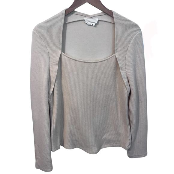 Anthropologie Sweaters - Anthropologie Women’s 1X Cream Ribbed Knit Sweater Scoop Neck Long Sleeve Top